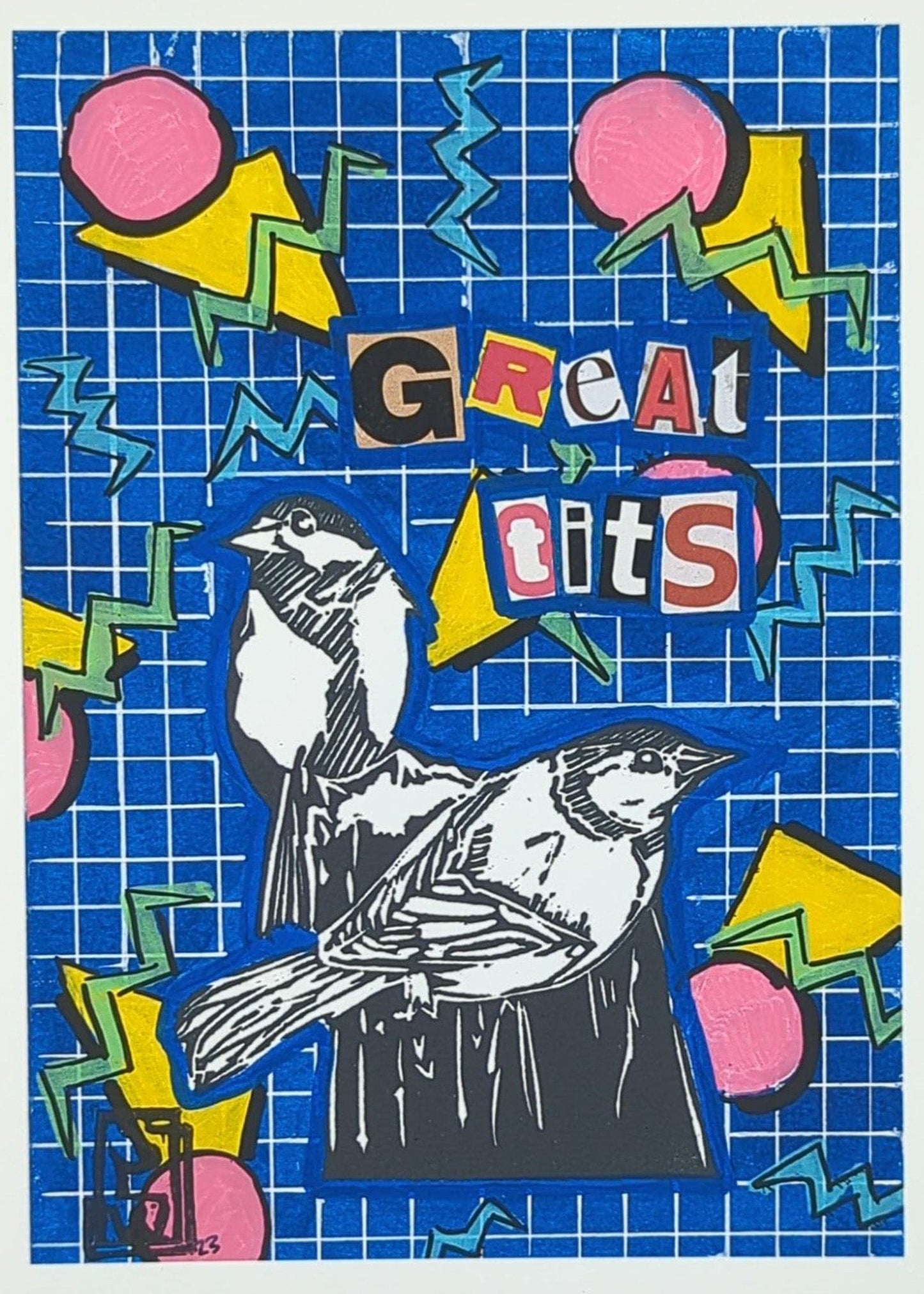 Sarah Louise Windisch | Printmaker Great Tits #3 - Blue Steel Original Artwork - Great Tits Series