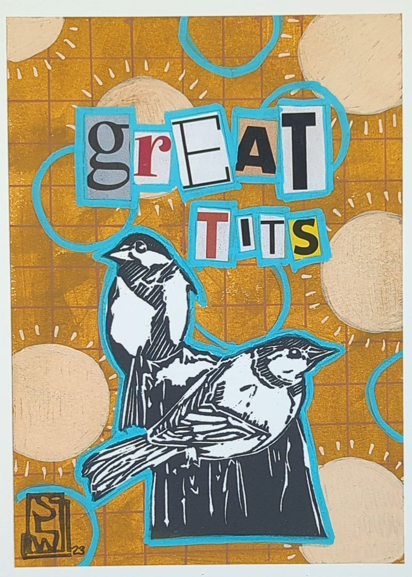 Sarah Louise Windisch | Printmaker Great Tits #4 - Basic Birch Original Artwork - Great Tits Series