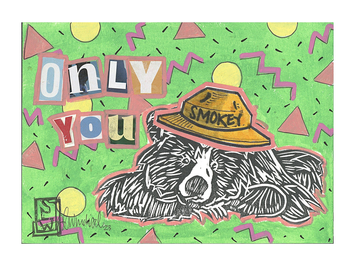 Sarah Louise Windisch | Printmaker Original Artwork Smokey Bear - Green Original Artwork - Home on the Range Series