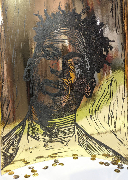 Original Artwork - Jon Batiste Portrait on Gold Foil