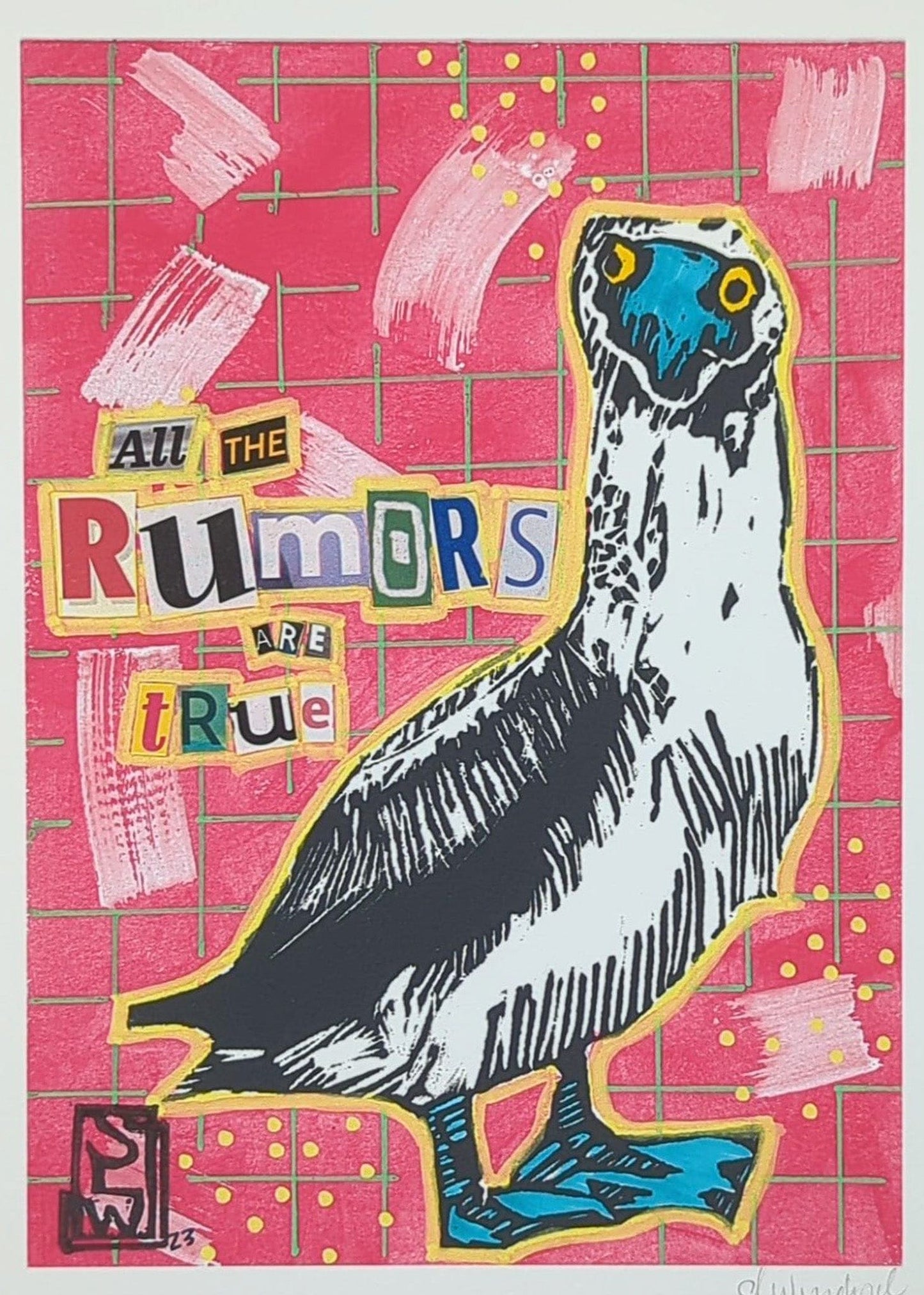 Sarah Louise Windisch | Printmaker art print Beleagured Booby - Rumors Art Prints