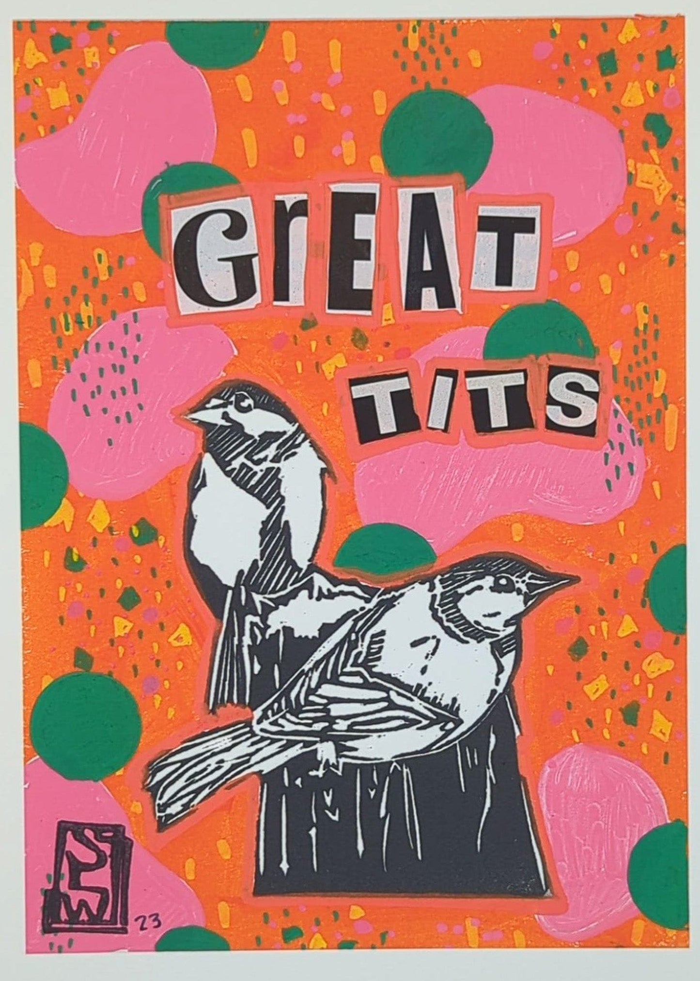 Sarah Louise Windisch | Printmaker art print Great Tits - Orange Lunch Tray Art Prints